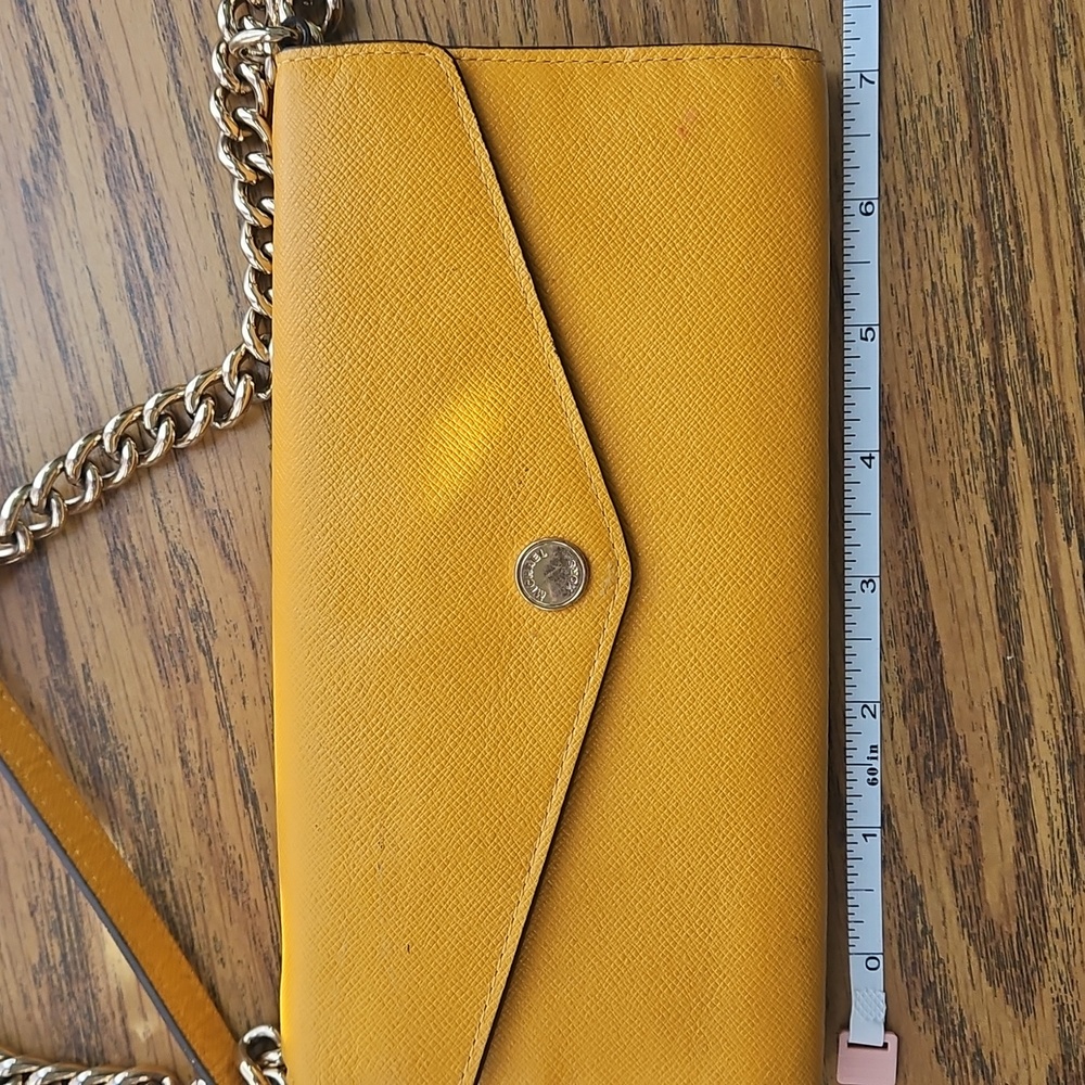 Michael Kors Yellow Saffiano Leather Crossbody Clutch with Dragonfly Charm - Picture 7 of 10